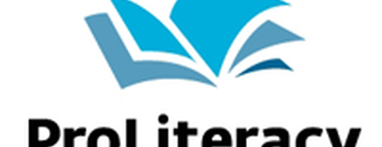 Logo of ProLiteracy featuring an open book graphic in shades of blue, accompanied by the text "ProLiteracy" in bold black letters below.