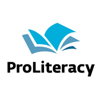Logo of ProLiteracy featuring a stylized open book in blue and black text.