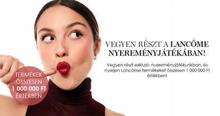 A kepen egy nő lathato, aki szexi pozt vesz fel, mikozben piros ruzst es Lancome sminktermekeket hirdet. A hatterben a Lancome nyeremenyjatekara vonatkozo informaciok olvashatok, amelyek 1 000